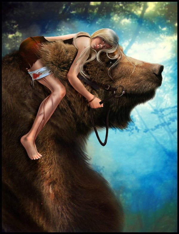 femme sur ours